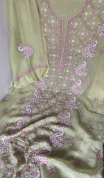 Green pure mul chanderi dupatta with scattered motifs