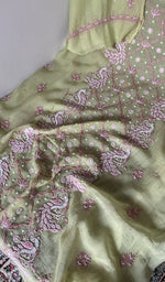Front panel worked in pink thread with beads, sequins and cutdana