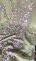 Gala and neckline, fine contrast chikankari with beautiful peacock and lotus