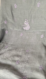 Grey pure mul chanderi dupatta with scattered motifs