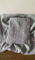 Shirin — Grey Pure Mul Chanderi Chikankari 2 Pc Unstitched Suit Set