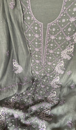 Sleeve work on grey pure mul chanderi