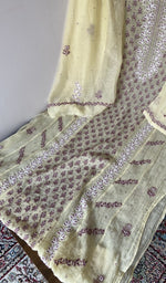 Front panel worked in lilac thread with beads, sequins and cutdana