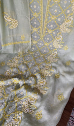 Gala and neckline, fine contrast chikankari with beautiful peacock and lotus