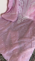 Lilac mul chanderi kurta, close view of the embroidery