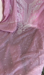 Fine chikankari on gala on the lilac mul chanderi