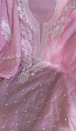 Lilac mul chanderi laid flat on the table