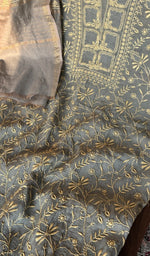 Do taar and teen taar jaaldar chikankari on the steel blue mul chanderi