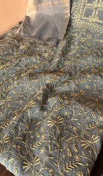 Steel blue mul chanderi laid out flat