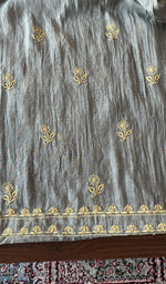 Close view of the steel blue kurta fabric