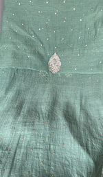 Green pure mul chanderi dupatta with scattered motifs