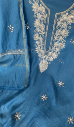 Blue pure mul chanderi dupatta with scattered motifs