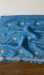 Folded stack, blue pure mul chanderi