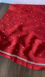 Thread detail on red pure mul chanderi