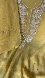 Yellow pure mul chanderi dupatta with scattered motifs