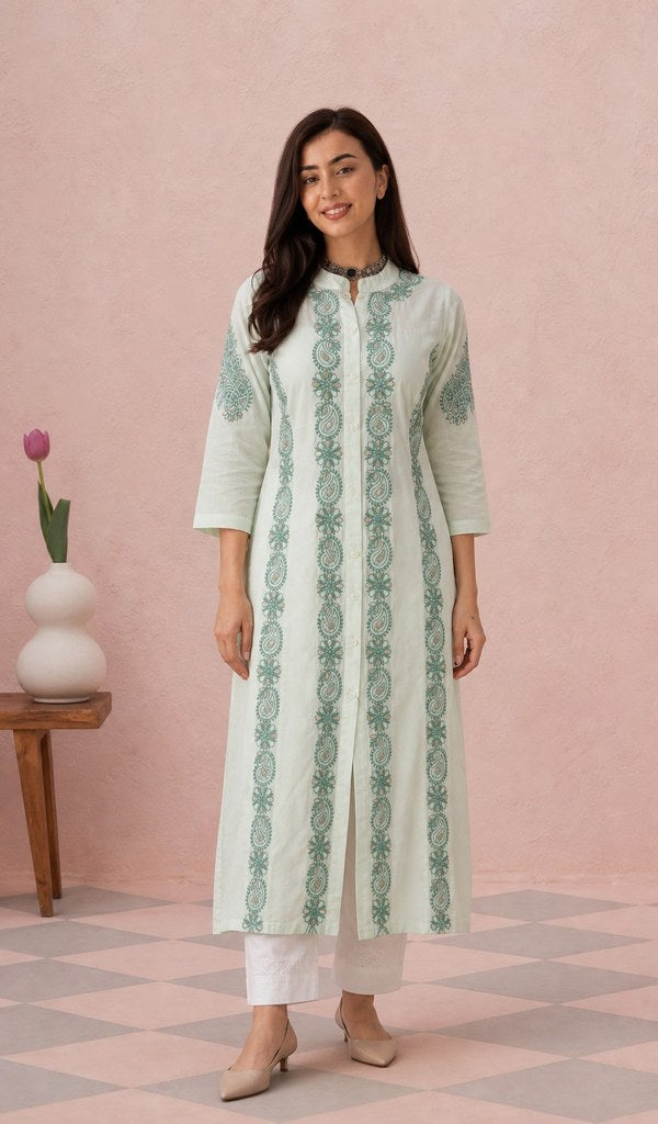 White cotton kurti on the model, full length