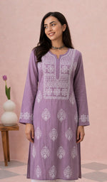 Mauve kurti upper body with the neckline chikankari