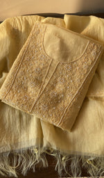 Folded lemon yellow mul chanderi kurta, second view