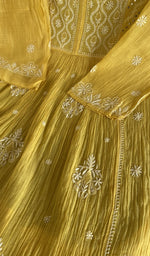 Fine chikankari with haath ki jaali on semi-stitched on the mustard yellow mul chanderi