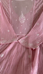 Hand embroidery on baby pink mul chanderi