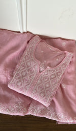 Folded baby pink mul chanderi kurta, second view