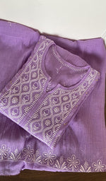 Folded lilac mul chanderi kurta, gala and neckline work