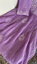 Lilac mul chanderi kurta, close view of the embroidery