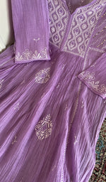 Fine chikankari with haath ki jaali on semi-stitched on the lilac mul chanderi