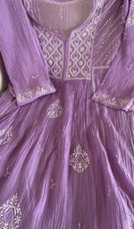 Lilac mul chanderi laid flat on the table