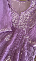 Stitch detail on the lilac mul chanderi kurta