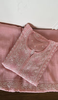 Yara — Baby Pink Pure Mul Chanderi Chikankari 3 Pc Semi-Stitched Suit Set