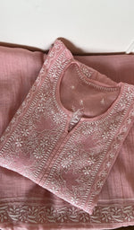 Folded baby pink mul chanderi kurta, second view