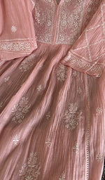 Do taar and teen taar chikankari with haath ki jaali on the baby pink mul chanderi