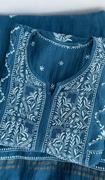 Folded peacock blue mul chanderi kurta, second view