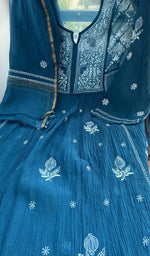 Peacock blue mul chanderi laid flat on the table