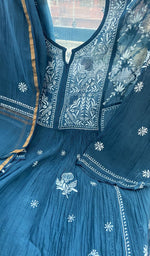 Stitch detail on the peacock blue mul chanderi kurta