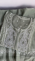 Yara — Grey Pure Mul Chanderi Chikankari 3 Pc Semi-Stitched Suit Set
