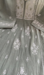 Do taar and teen taar chikankari with haath ki jaali on the grey mul chanderi