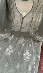 Grey mul chanderi laid flat on the table