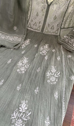 Stitch detail on the grey mul chanderi kurta