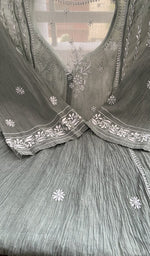 Close view of the grey kurta fabric