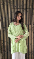 Saliha — Lime Green Muslin Chikankari Stitched Short Kurti