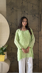 Lime Green short kurti on the model
