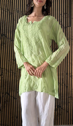 Lime Green short kurti, worn by the model