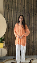 Saliha — Orange Muslin Chikankari Stitched Short Kurti