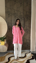 Saliha — Pink Muslin Chikankari Stitched Short Kurti