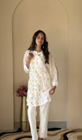 Aqila — White Mul Chanderi Chikankari Stitched Short Kurti — HONC0390528