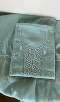 Baseema — Aqua Pure Mul Chanderi Chikankari 3 Pc Unstitched Suit Set