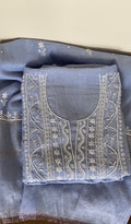Baseema — Lavender Grey Pure Mul Chanderi Chikankari 3 Pc Unstitched Suit Set