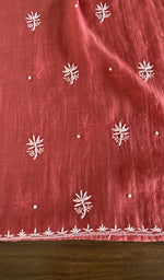 Hand embroidery on brick red mul chanderi